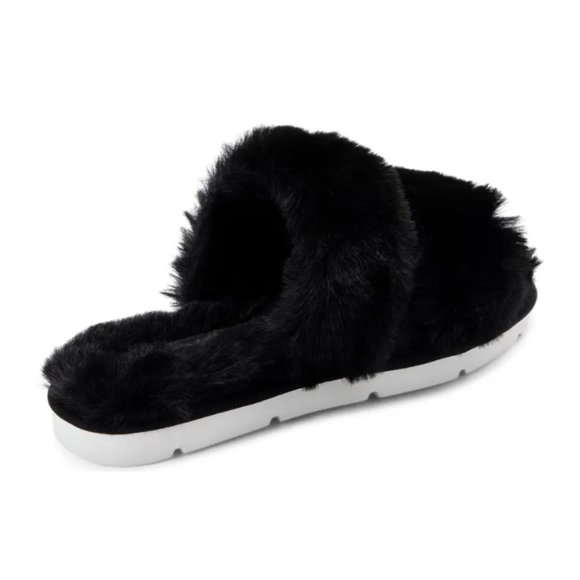 NEW Dolce Vita Women Puff Black Faux Fur Two Strap Slide Sandal Slippers - Picture 5 of 9